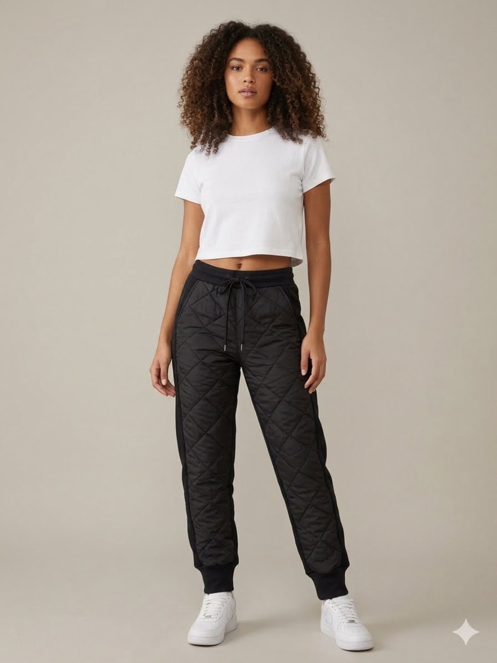 Joe Fresh Black Quilted Jogger Pants with Drawstring